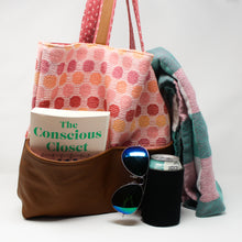 Load image into Gallery viewer, Large Tote Bag - Pink and Brown Polka Dot