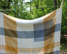 Load image into Gallery viewer, Denim & Gold Patchwork Throw Blanket