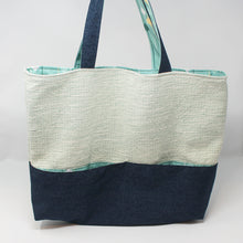 Load image into Gallery viewer, Teal and Denim Tote Bag