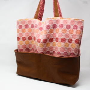 Large Tote Bag - Pink and Brown Polka Dot